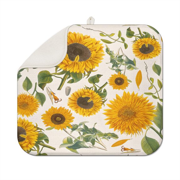 Rustic Sunflower and Butterfly Kitchen Mat - Farmhouse Style Absorbent Microfiber, Foldable & Multipurpose