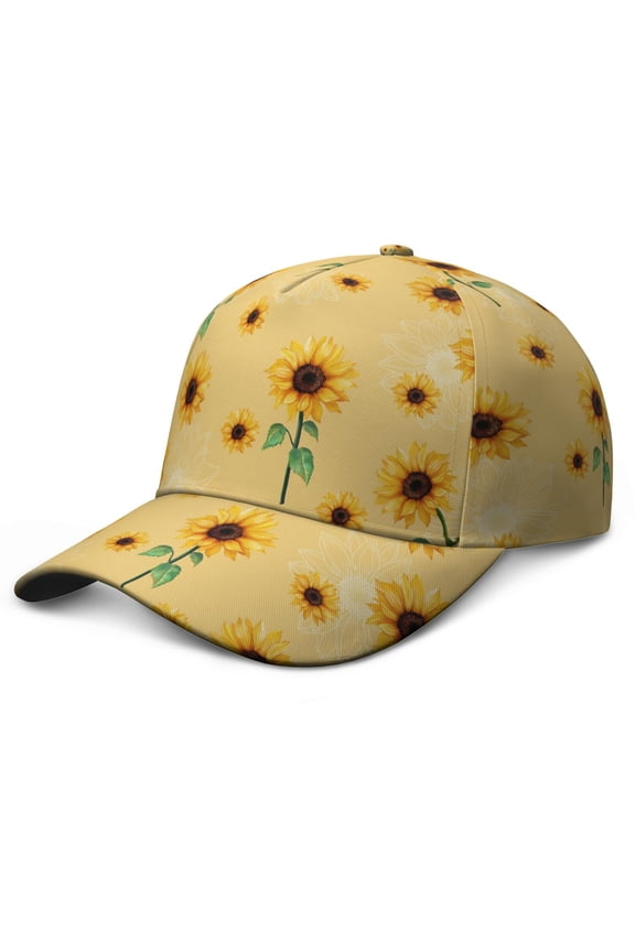 Rustic Sunflower and Wildflower Baseball Cap – Vintage Dad Hat with Yellow Bloom and Country Farmhouse Artistic Watercolor Pattern