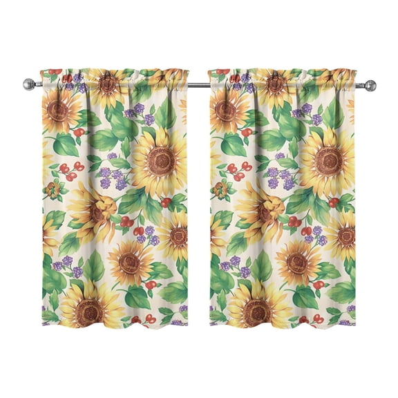 Rustic Sunflower and Wildflowers Curtains 2 Pack - Country Farm Theme Rod Pocket Window Panels