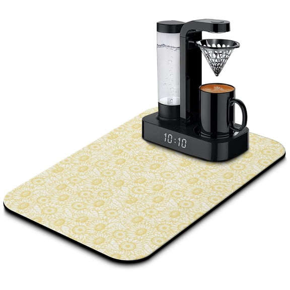 Rustic Sunflower and Wildflowers Dish Drying Mat, Boho Vintage Coffee Mat for Kitchen Counter, Absorbent Yellow Floral Pattern, 12x20in
