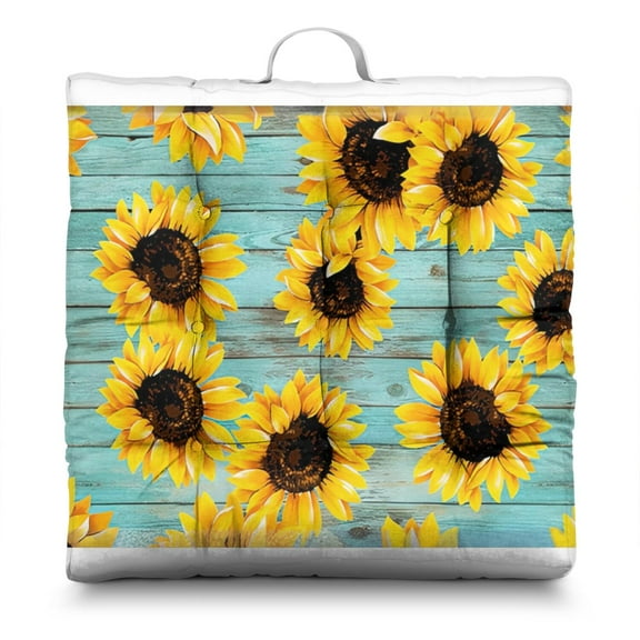 Rustic Sunflower and Wildflowers Floor Pillow - Oversized Square Boho Cushion for Meditation & Lounging