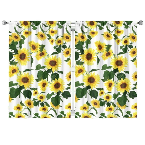 Rustic Sunflower and Wildflowers Kitchen Curtains 2 Panels - 42x63 Inch Farmhouse Tier Drapes, Vintage Window Treatment for Cafe