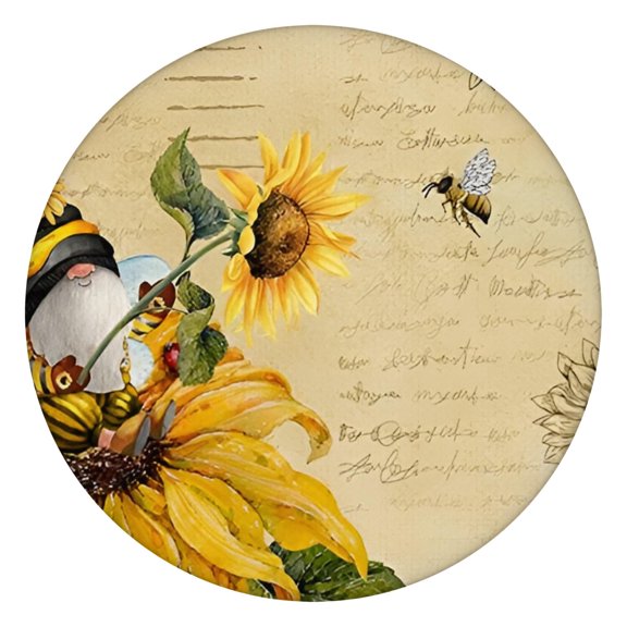 Rustic Sunflower and Wildflowers Round Tablecloth Elastic Edge Waterproof Durable Cover