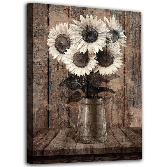 Rustic Sunflowers Canvas Wall Art Farmhouse Flowers Pictures for Bedroom Bathroom Wall Decor Vintage Sunflower Canvas Painting Old Retro Floral Canvas Prints for Home Office Wall Decoration 12" x 16"