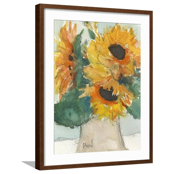 Art.com Rustic Sunflowers I Art Print by Samuel Dixon, Brown Frame Wall Art, 23" x 29"