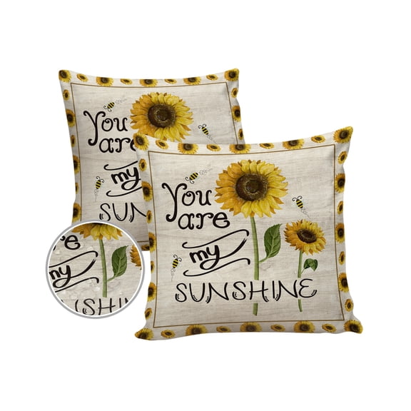 Rustic Sunflowers on Wooden Texture Outdoor Pillow Covers Set of 2, Decorative Waterproof Throw Pillow Case, You Are My Sunshine Cotton Linen Soft Cozy Cushion Pillowcases