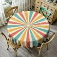 thumbnail image 1 of Rustic Sunset Tablecloth, Vintage Rainbow Stripes Bohemian Colorful Sunshine Retro 70s Print Table Cover for Holiday Farmhouse Kitchen Dinning Outdoor Indoor, Round(60x60in), 1 of 6