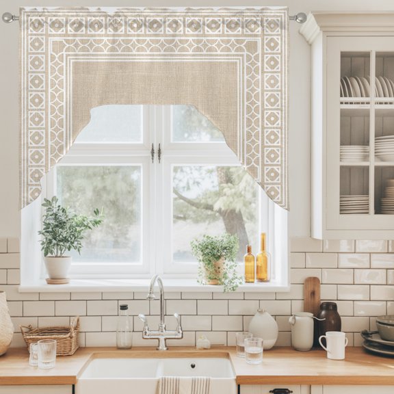 Rustic Swag Valance for Windows, Boho Diamond Pattern Border Southwestern Swag Curtains Valances for Small Window Treatment Rod Pocket for Kitchen Bathroom 1 Panel 56x36in