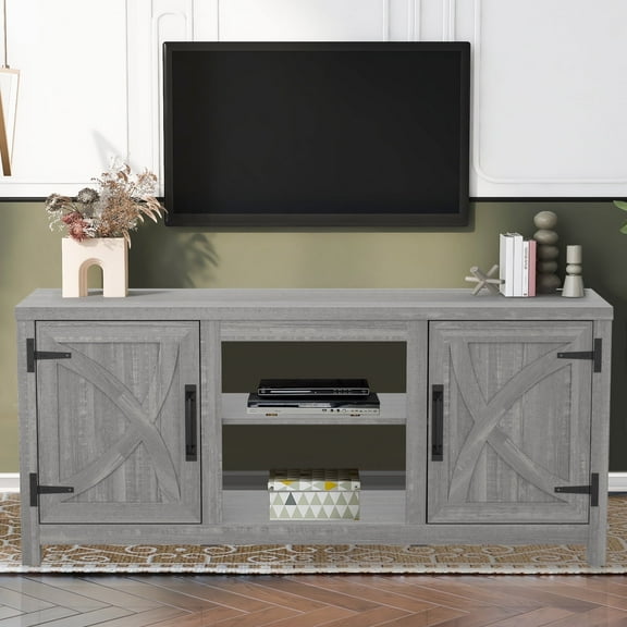 Rustic TV Stand for 65" TVs, Traditional Media Console with Adjustable Shelves, Spacious Storage, and Farmhouse Charm for Cozy Living Rooms and Bedrooms,Perfect Entertainment Center, White