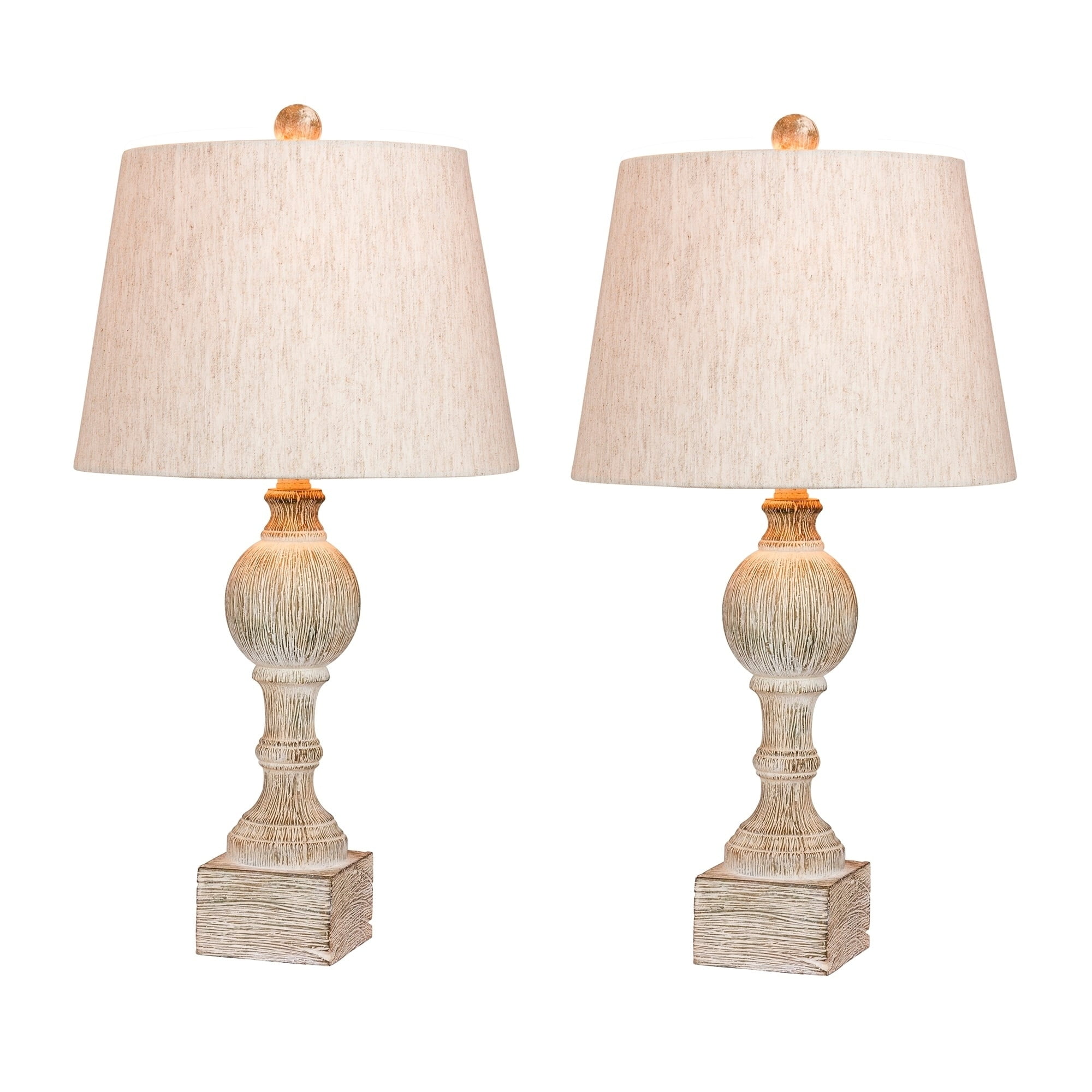 Pair of 26.5" Cottage Antique White Resin Table Lamps with Beige Shades