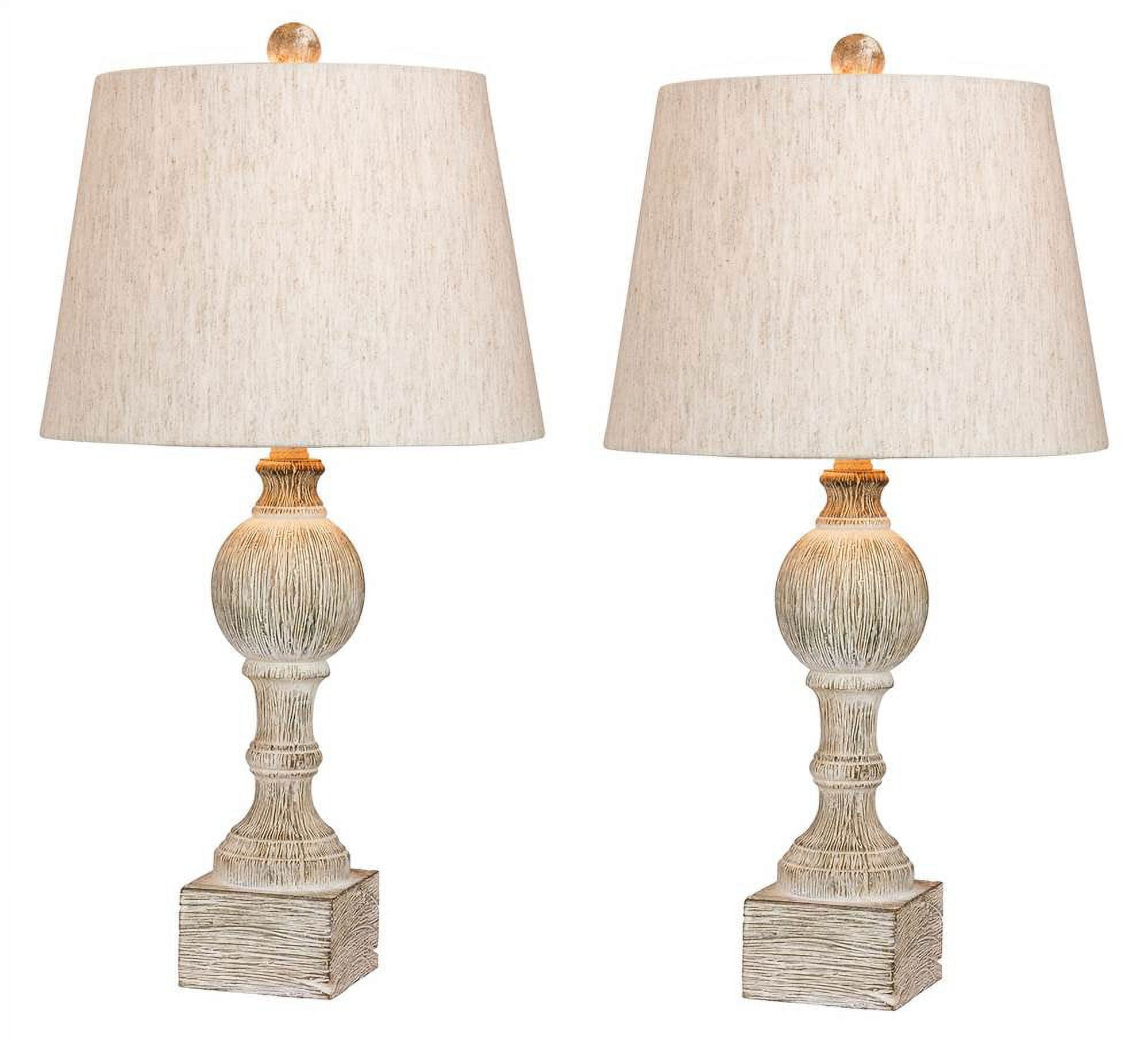 Pair of 26.5" Cottage Antique White Resin Table Lamps with Beige Shades