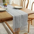 thumbnail image 1 of Rustic Table Runner Farmhouse Rustic Style 13“ x 72”, Braided Striped Linen Cream Table Runner with Tassels for Dining Room Kitchen Reading Dresser Déco-Light grey, 1 of 6