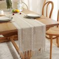 thumbnail image 1 of Rustic Table Runner Farmhouse Rustic Style 13" x 72", Braided Striped Linen Cream Table Runner with Tassels for Dining Room Kitchen Reading Dresser Deco, 1 of 6