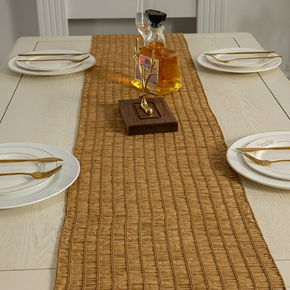 Rustic Table Runner Imitation Straw Weaving Style Table Runner for Home Decor Boho Brown Farmhouse Style for Bohemian Dining Room Table Decor (35.43x70.86in, Brown)