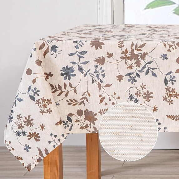 Rustic Tablecloth Classic Brown Leaves Printed Linen Fabric Table Cover Waterproof Fabric Tablecloth Farmhouse Decoration 60x120 Inches Rectangle/Oblong for Kitchen Dining and Outdoor Use