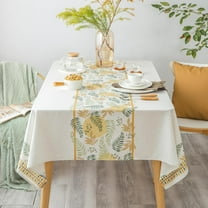 Rustic Tablecloth Classic Forest Green Plant Leaf Printed Linen Fabric Table Cover Farmhouse Decoration 60x102 inches Rectangle/Oblong Ivory/OliveGreen for Kitchen Dining