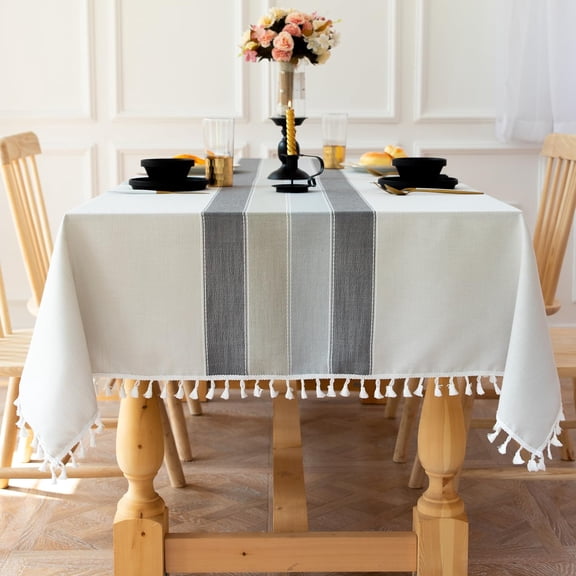 Rustic Tablecloth Cotton Linen Waterproof Farmhouse Tablecloth Burlap Table Cloths for Kitchen Dining Cloth Table Cloth for Rectangle Tables Coffee Lines Rectangle,55''x70''