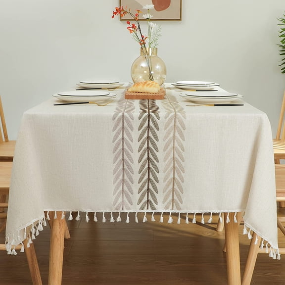 Rustic Tablecloth Cotton Linen Waterproof Tablecloths Washable Table Cloths for Kitchen Dining,Party,Holiday,Christmas,Buffet Coffee Lines Rectangle,55''x120'',10-12 Seats