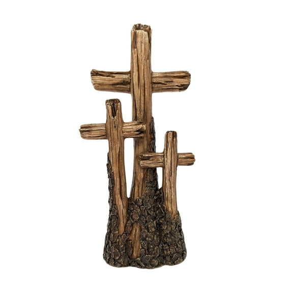 Rustic Tabletop Resin Cross - Driftwood Design with Three Crosses on a Hill - Spiritual Home Décor for Living Room, Bedroom, and Gift for Family & Friends
