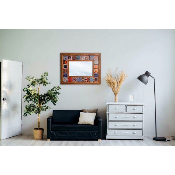 Rustic Talavera Bathroom Mirror Wall Art Print, Unframed Paper Poster 8x10in