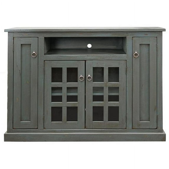 Rustic Tall TV Stand with 2 Flat Panel Doors, Grey