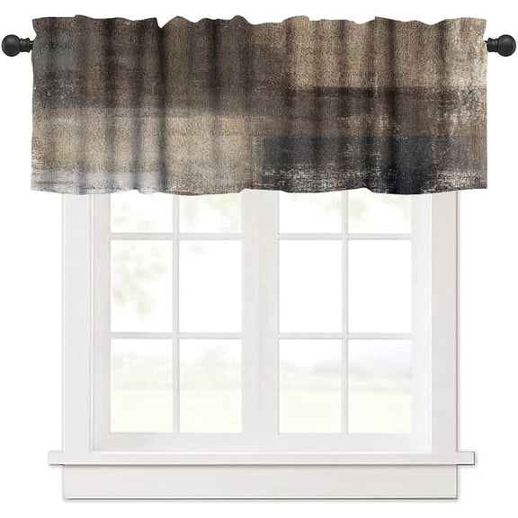Rustic Tan Brown Abstract Valance Curtains,Wood Blackout Print Rod Pocket Window Treatment Short Curtains for Kitchen Living Room Restaurant Cafe Decor 54x18inch