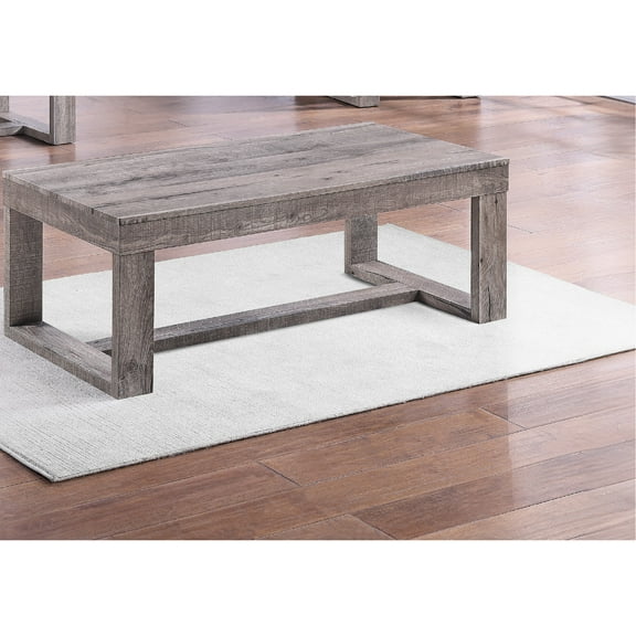 Rustic Tan Coffee Table With Rectangular Top, Double Pedestal Style In Gray Tan, Shape For Living Area