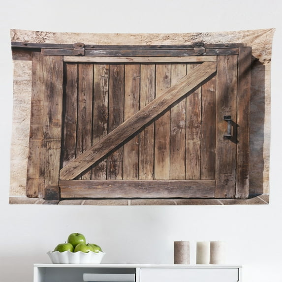 Rustic Tapestry, Arched Wooden Venetian Door with Eastern Royal Ottoman Elements European Culture, Fabric Wall Hanging Decor for Bedroom Living Room Dorm, 2 Sizes, Brown Cream, by Ambesonne