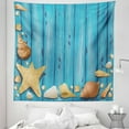 thumbnail image 1 of Rustic Tapestry, Digital Cartoon Drawing Shells and Starfish Sea Ocean Coastal Wooden, Fabric Wall Hanging Decor for Bedroom Living Room Dorm, 5 Sizes, Sea Blue Pale Camel Brown, by Ambesonne, 1 of 1