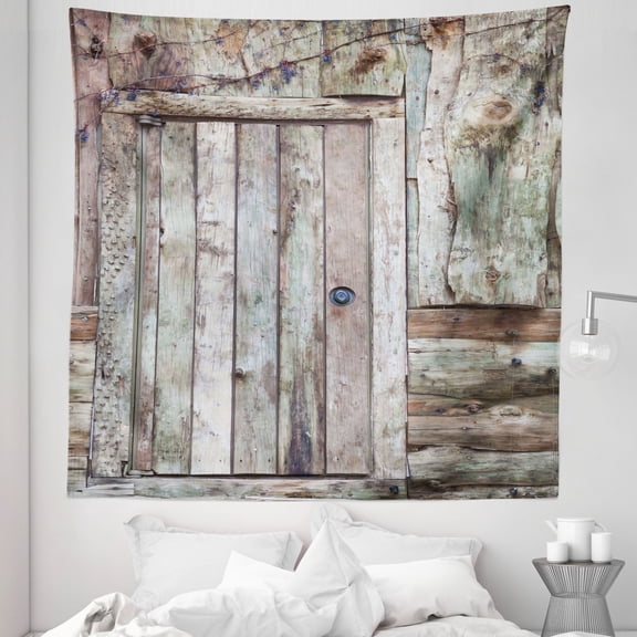 Rustic Tapestry, Old Rustic Barn Door Cottage Country Cabin Theme Rural Mystic Entrance of Home, Fabric Wall Hanging Decor for Bedroom Living Room Dorm, 5 Sizes, Warm Taupe Cocoa, by Ambesonne