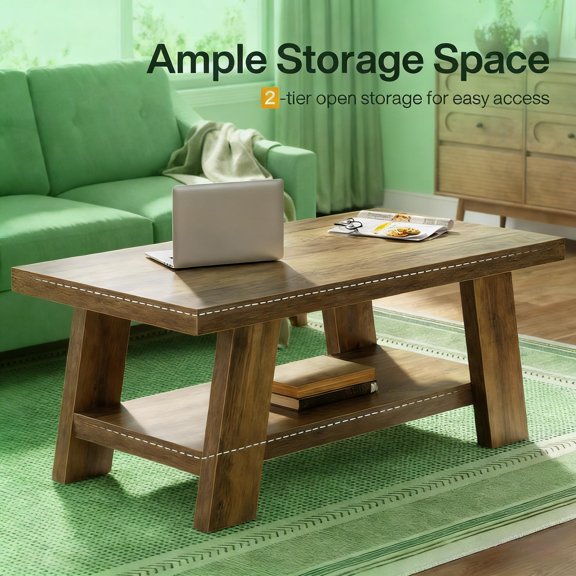 Rustic Tea Table,Spacious Coffee Table,2-tier Center Table