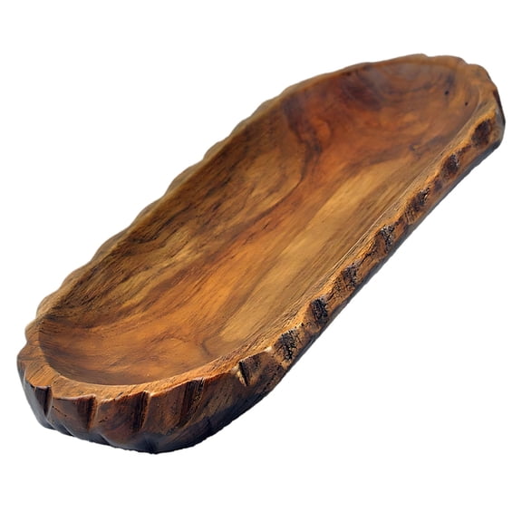 Rustic Teak Wood Fruit Tray with Wavy Edge 鈥?11 Inch Oval Serving Platter, Thai-Style Natural Wooden Dish for Home, Hotel, Restaurant 鈥?Ideal for Fruits, Snacks, Cheese & Appetizers