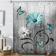 thumbnail image 1 of Rustic Teal Floral Boho Shower Curtain, Country Farmhouse Daisy Spring Flowers and Butterfly Shower Curtain for Bathroom, Turquoise Blue Grey Gray Surreal Bathroom Curtain with 12PCS Hooks, 70X70IN, 1 of 5