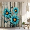 thumbnail image 1 of Rustic Teal Floral Shower Curtain Farmhouse Decorative, Country Daisy Flowers Butterflies Vintage Wood Plank Shower Curtains with Hooks, Turquoise Blue Bathtub Curtain 72"W x 78"L (Pack of 1), 1 of 6