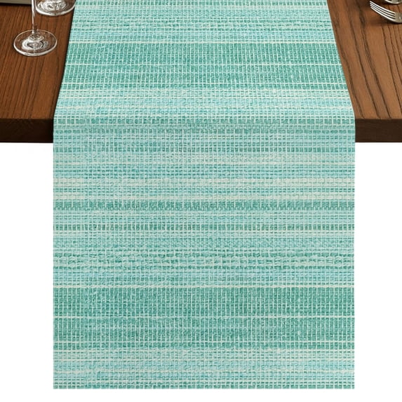 Rustic Teal Green Burlap Cotton Table Runner 13x60 Inches Long, Farmhouse Vertical Striped Art Farmhouse Table Runners, Outdoor Dining Table Decor for Baby Shower/Party/Wedding