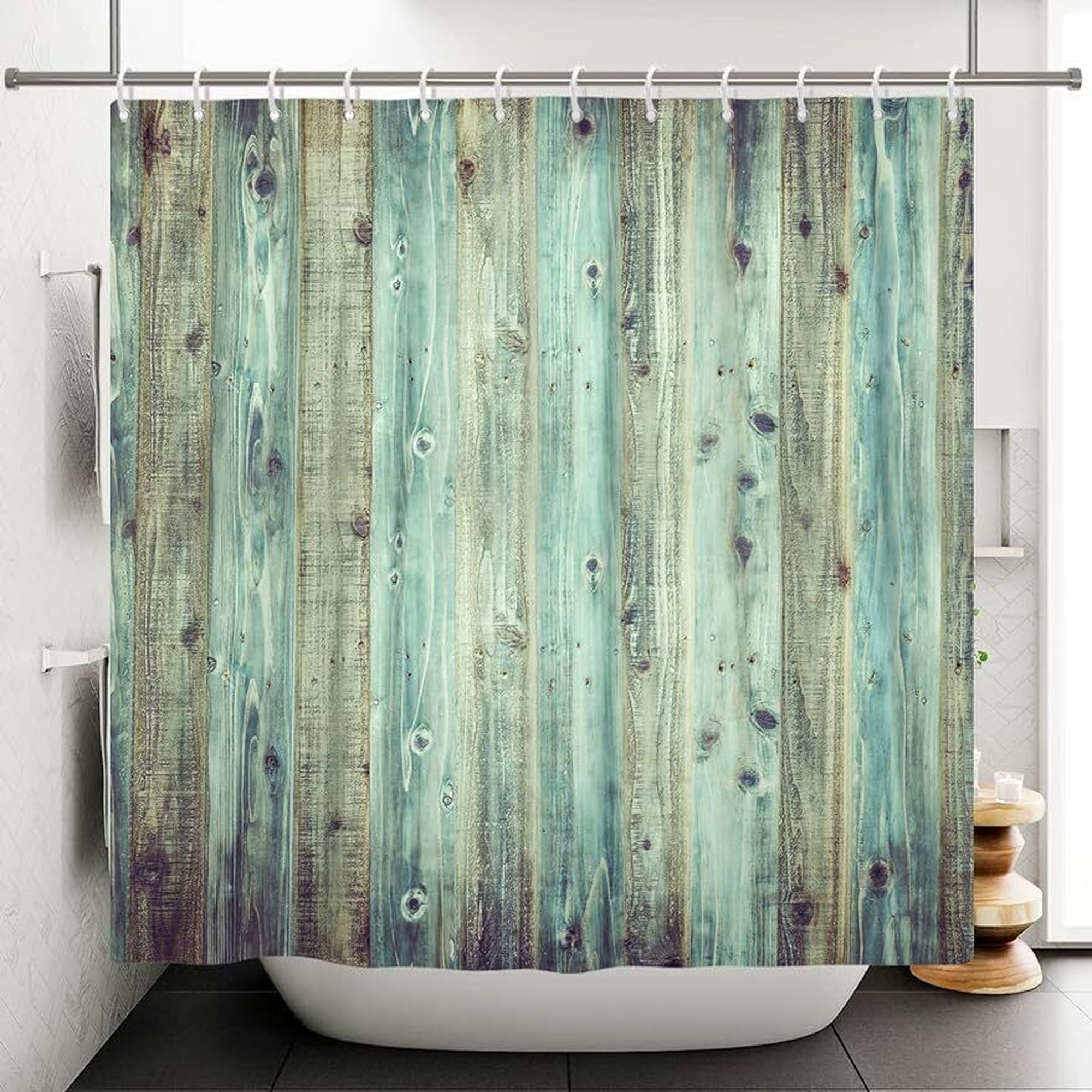 Rustic Teal Plank Shower Curtain Transform Your Bathroom with Teal
