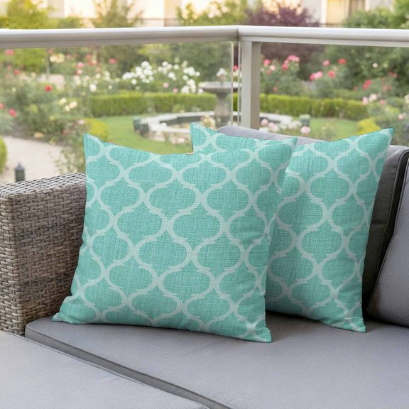 Rustic Teal Retro Linen Waterproof Throw Pillow Covers Set of 2 Moroccan Texture Ethnic Style Outdoor Cushion Cover Pillow Protector Decorative Pillowcases for Bed Sofa Couch