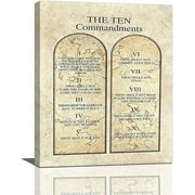 Rustic Ten Commandment Wall Art Christian 10 Commandments Wall Decor Religious Bible Verses Poster God Quotes Canvas Pictures Prints Framed Modern Artwork for Living Room Bathroom Bedroom 12"x16"