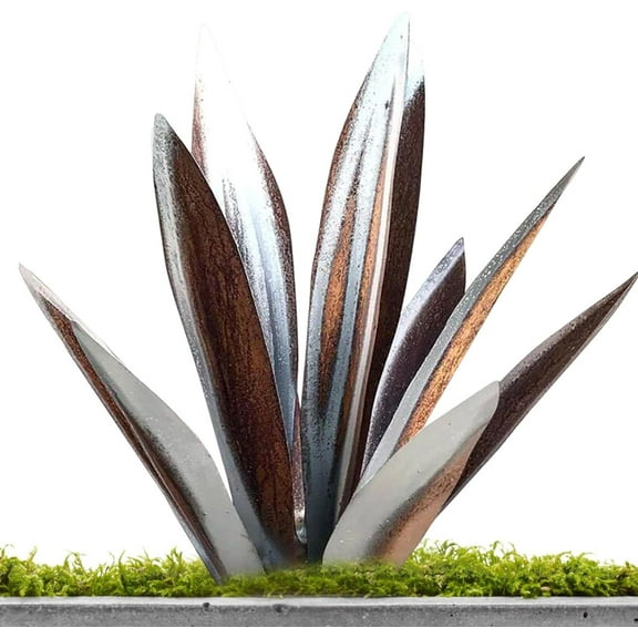 Rustic Tequila Sculpture - Art Decoration Home Decor Statue, Garden Figurines, Lawn Ornaments, Garden Stakes, Metal Agave Plants for Outdoor Yard, 27cm Silver