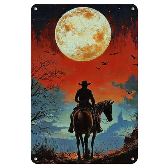 Rustic Texas Cowboy Silhouette Iron Wall Art, 1pc High Definition Metal Poster with Pre-Drilled Holes, Weather-Resistant - Western Decor for Home, Office, and Cafe