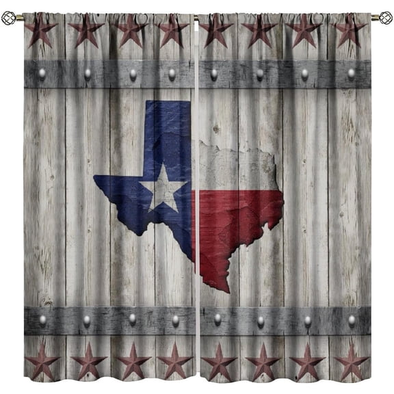 Rustic Texas Curtains, Vintage Farmhouse Amrican Western Map Grey Barn Wooden Board Door Print Window Treatments for Kitchen Living Room Bedroom, 42x84in