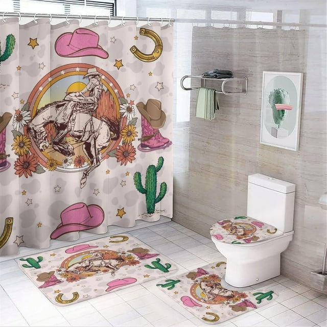 Rustic Texas Star Print Shower Curtain Sets 4 Piece,Vintage Farmhouse