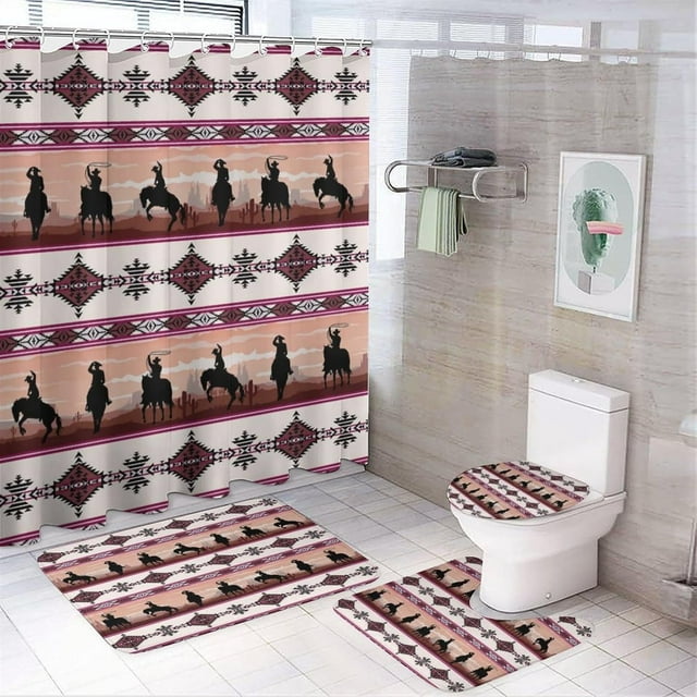 Rustic Texas Star Print Shower Curtain Sets 4 Piece,Vintage Farmhouse