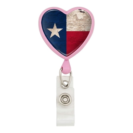 Rustic Texas State Flag Distressed USA Heart Lanyard Retractable Reel Badge ID Card Holder