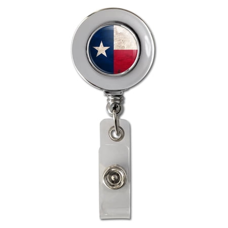 Rustic Texas State Flag Distressed USA Retractable Reel Chrome Badge ID Card Holder Clip