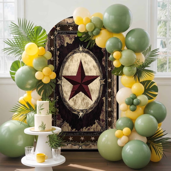 Rustic Texas Western Stars on Wooden Arch Backdrop Cover Spandex Fitted Arch Cover 4FT,Arches Backdrop Stand Covers for Wedding Birthday Party Ceremony Banquet Decoration Vintage Farmhouse Wood