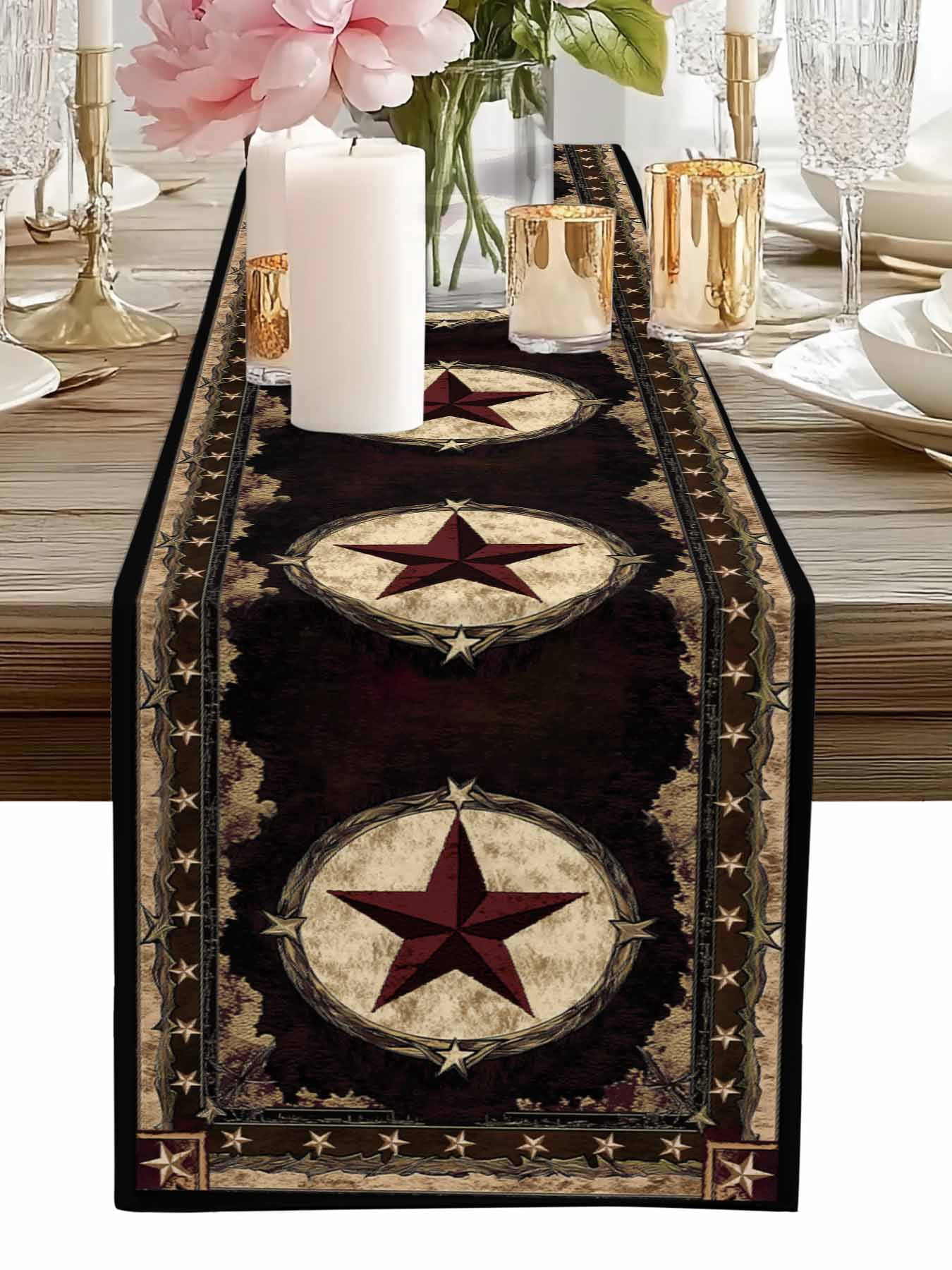 Western Rustic Table Runner Rustic Texas Western Stars on Wooden Table Runner-60 Inch Long Vintage ...