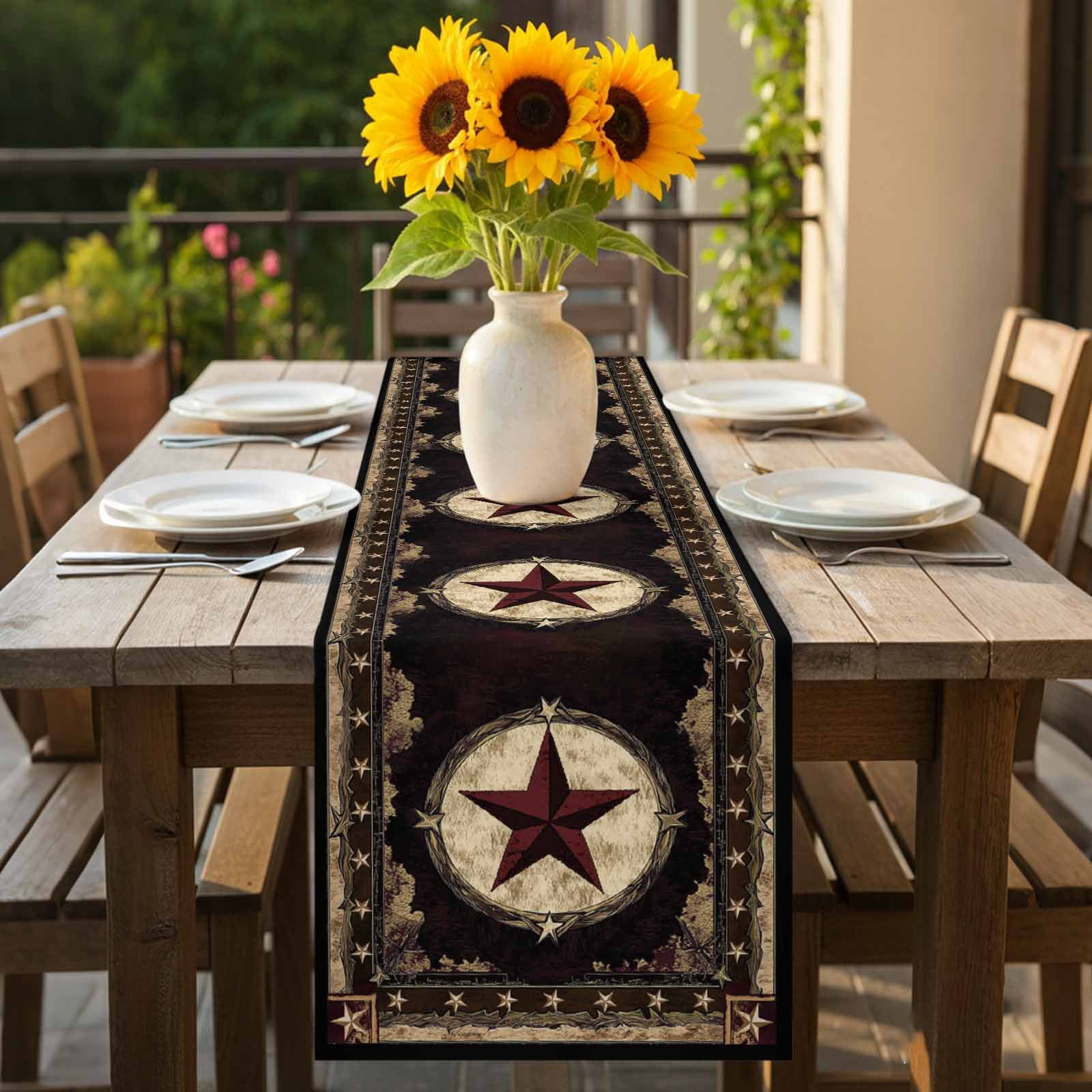 Western Rustic Table Runner Rustic Texas Western Stars on Wooden Table Runner-70 Inch Long Vintage ...