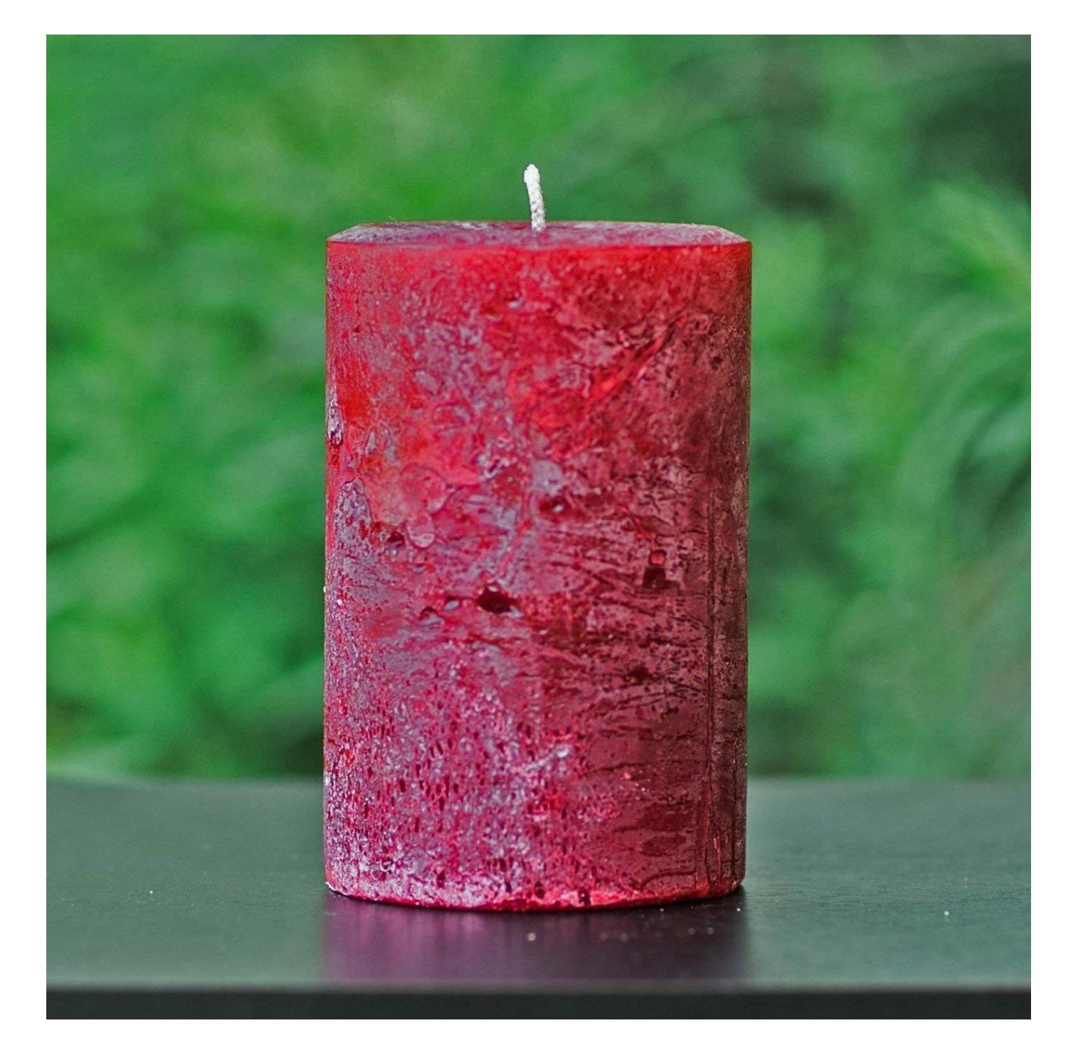 Rustic Textured Cranberry Red Unscented Pillar Candle - Choose Size ...