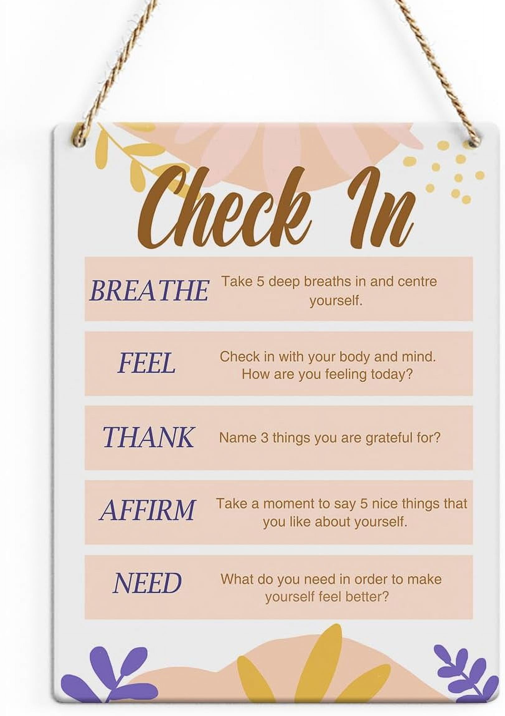 Easy Feels Check In Rustic Therapy Office Wood Decor Sign, Check in Breathe Feel Thank ...